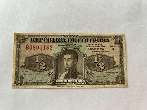 República De Colombia Billete De Medio Peso De 1948