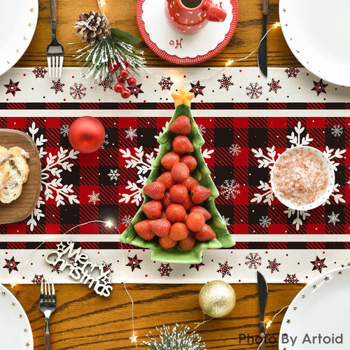 Modo Artoid Camino De Mesa, Copos De Nieve A Cuadros Navidad Red Rojo