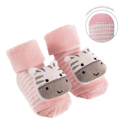 Meias Antiderrapantes Com Chocalho Zebrinha Rosa 12731 Buba