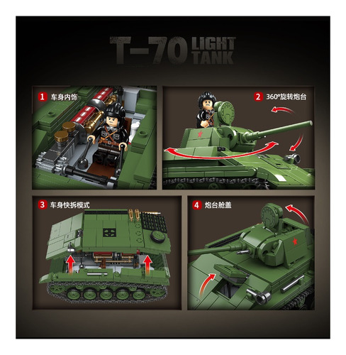 Bloques Para Armar Tanque T70 Con Soldaditos Sovieticos Ww2 689