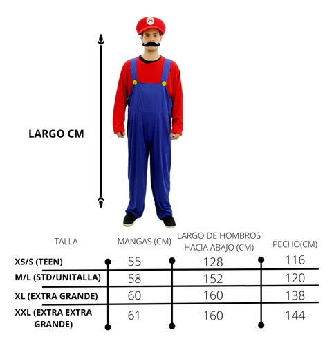 Imagen 2 de 8 de Disfraz De Mario Bros Con Bigotes Adulto