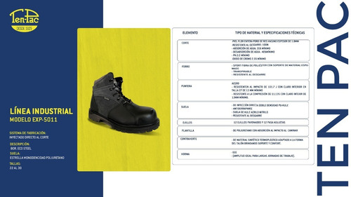 Imagen 5 de 5 de Calzado De Seguridad Ten-pac Borcegui Eco Steel Color Negro