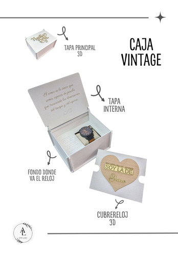 Caja Reloj Compromiso Boda Aniversario Vintage Especial Blanco