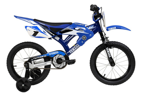 Bicicleta infantil Yamaha Moto BMX R16 1v freno v-brakes color azul con ruedas de entrenamiento