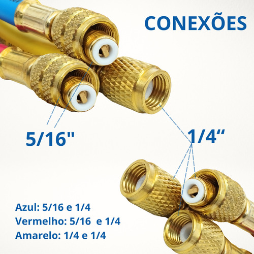 Manifold R134 R410 3 Mangueira 90cm 1/4 E 5/16 + 2 Adaptador