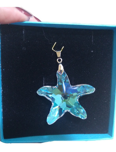 Pingente Estrela Do Mar Swarovski Blue 4,0 Cm Folh. Ouro 