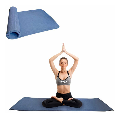 Tapete Ejercicio Yoga Mat 6 Mm Portatil 183 Cm X 61 Cm Tayga Color Azul