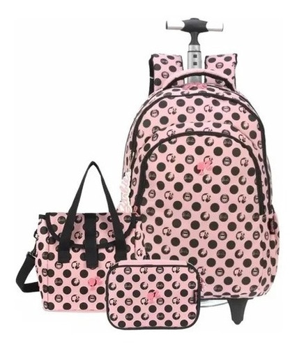 Kit Mochila Feminina Juvenil Rodinhas Alça Notebook G Barbie