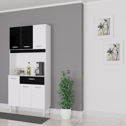 Imagen 3 de 4 de Alacena Mueble Auxiliar Cocina Cassia 6 Puertas Blanco Negro