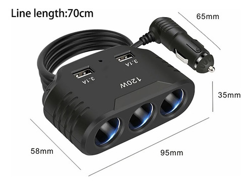 Adaptador Para Enchufe Encendedor Auto 1 A 3 Qc 3.0 Pd20w