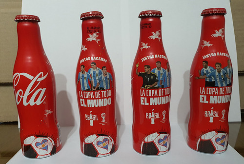 4 Botellas Vacías Coca Cola Aluminio Mundial Brasil 2014-(2) (Usado)