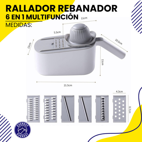 Rallador 6 En 1 Multifuncional Rebanador Con Accesorios Para Cocina Versátil Y Práctico Para Cortar, Rallar Y Rebanar Verduras Y Frutas