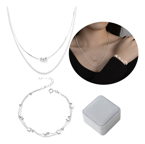 ** 2pzs Collar Colgante Con Pulsera De Perlas Llenas