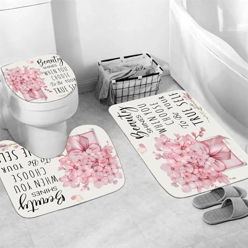 Conjunto De Cortina De Baño Y Tapetes De Moda Rosa De 4 Pie