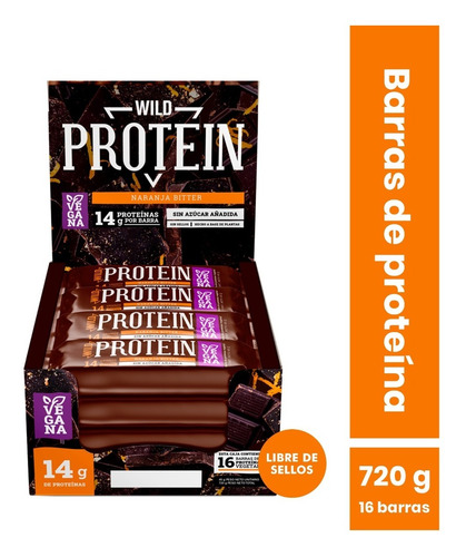 Imagen 1 de 1 de Wild Protein Vegana Chocolate Naranja 16 Unidades