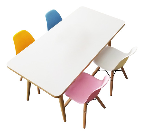 Set De Mesa Rect Lisa Y 4 Sillas De Colores Eames