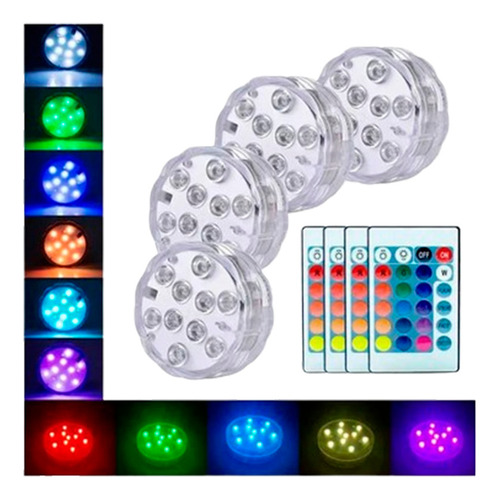 Luz Led Sumergible X4 Rgb Jacuzzi Piscina Pileta Control