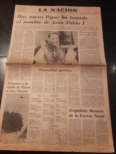 Diario La Nación Papa Juan Pablo I Massera Perón 27 8 1978