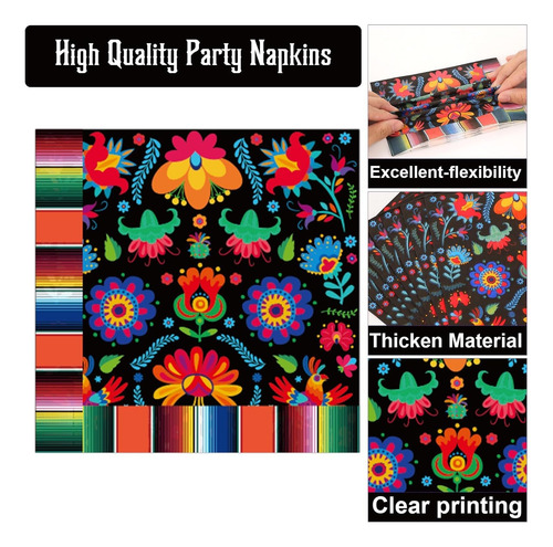Decorativas Servilletas Mexicanas Diseño De Flores Multicolo