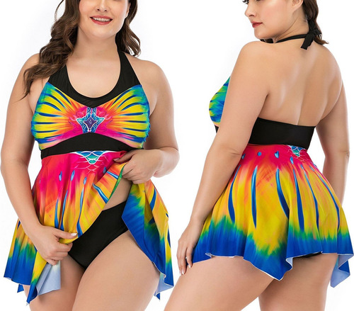 Traje De Baño Tankini Para Dama Gordita Top Y Calzón Alto