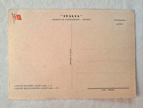 Postal Barco Conte Grande - Navegación Genova Italia (Usado)