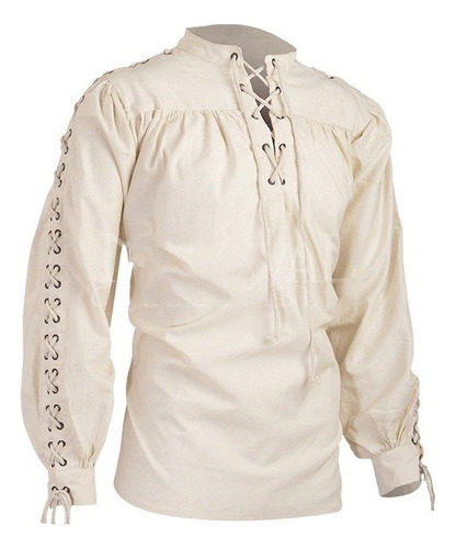Blusa Para Hombre Medieval Pirata Camisa Vikingo Renacentist