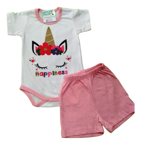 Conjunto De Bebe Body Manga Corta Unicornio Y Short Hermoso