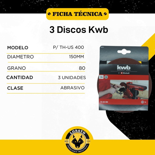 Imagen 6 de 10 de Lija De Disco Madera Repuesto Para Tc-us 400 Einhell Kwb