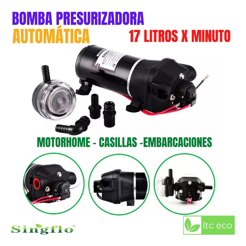 Imagen 1 de 9 de Bomba De Agua 12v 17 Lpm Presurizadora Motorhome Riego