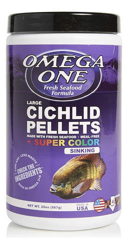 Omega One Cichlids Pellets Color Large Sinking 567g Alimento Para Peces Cíclidos Granulos Grandes Lento Hundimiento A Base de Mariscos Frescos Proteina 42%