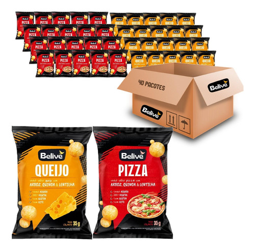 Kit 40 Snack Arroz Pizza (20x) Queijo (20x) Belive 35g