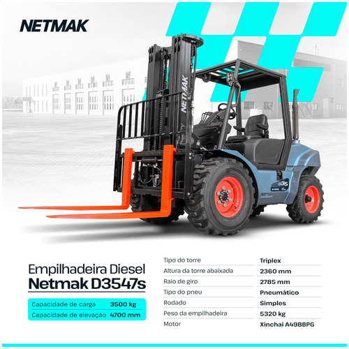 Empilhadeira Diesel Netmak D3547s 3,5 Ton Torre Triplex 4,7m