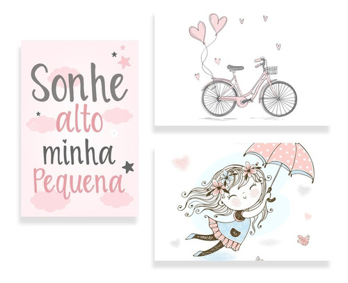 Placas Quadros Quarto Bebê Infantil Menina(o) Sonhe Alto