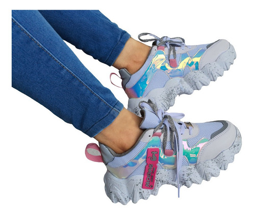 Tenis Chunky Blanco Dama Barbie Espejo Plataforma Sneakers 