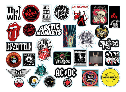 Calcos Sticker Termos Rock, Musica, Retro, Los 80, Musical