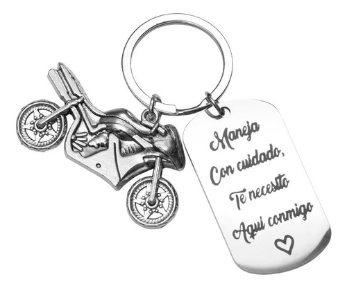 Llavero De Moda Acero Inoxidable Con Moto Maneja Con Cuidado