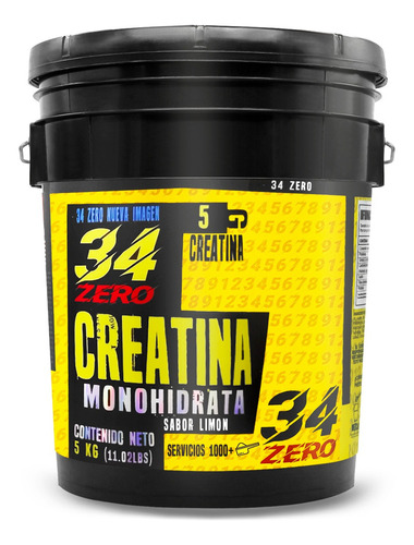 Creatina Monohidratada 34 Zero 5 Kg 1000 Servicios Sabores Sabor Limón