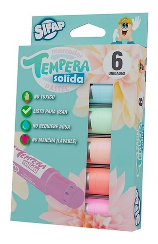 Marcador Tempera Solida X6 Colores Pastel Sifap