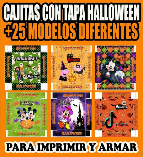  Kit Imprimible Cajitas Halloween Golosineras Con Tapa Tazas