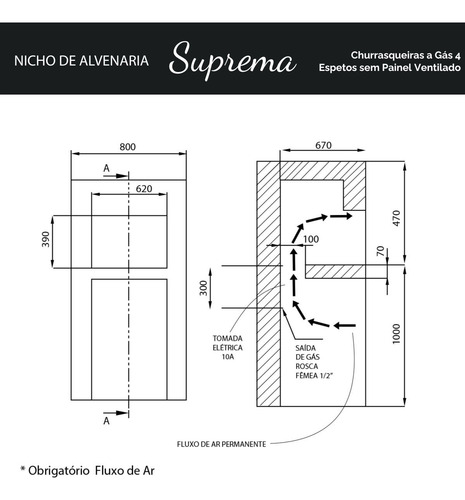 Churrasqueira De Embutir Gás Natural 220v 4 Espetos Suprema