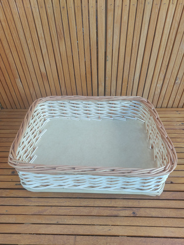 Canasto De Mimbre Panera De 25x35x13cm De Alto Blanco Con Bordes Marrones Lisa