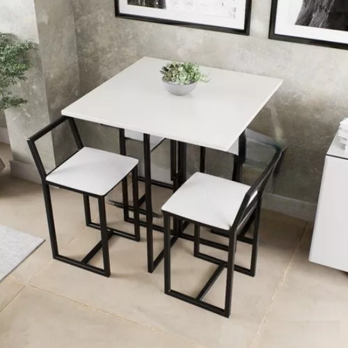 Conjunto Mesa Branca 2 Cadeiras Pequena Estofado Industrial Cor Branco Desenho Do Tecido Das Cadeiras Liso