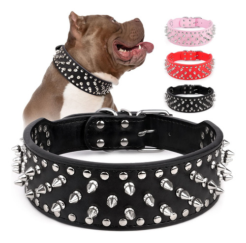 Epesiri Collar De Perro Ajustable Con Puas Anchas, Remache D