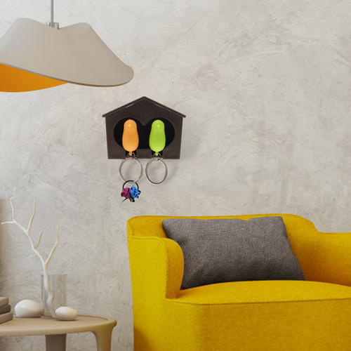 Casa De Pássaros Marrom Com Porta-chaves Amarelo De 2 Apitos