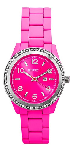 Reloj Para Dama Steiner Acero Inox 40mm Lila/rosa/negro 