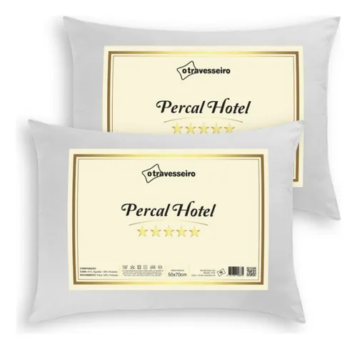 Kit 2 Travesseiros Luxo Percal Hotel Fibra Antialergico Branco