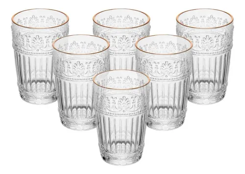 Conjunto 6 Copos Mauve Com Fio De Ouro 350ml Vidro - Wolff Multicolorido