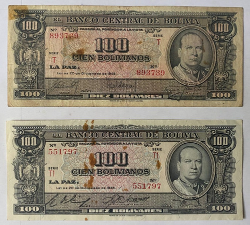 Billete Bolivia, 100 Bolivianos 1945, Bl231