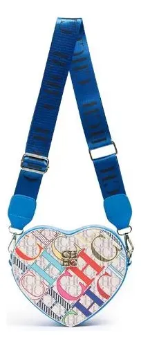 Cartera Chch Azul Forma Corazón Bandolera Moda Correa Ancha Azul Letras Níquel Azul