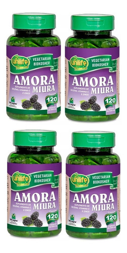 4 Unidades Amora Miura 500mg - 120 Cápsulas Unilife